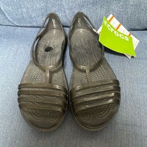 Crocs Size 6 Strappy Black Jelly Ballet Flats Shoes.